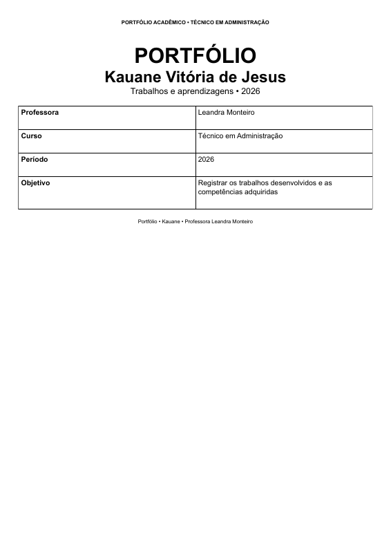 Capa do projeto Portfólio Acadêmico — Kauane Vitória
